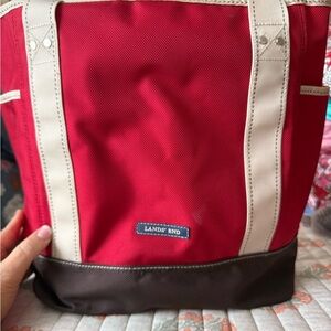 Lands' End Vibrant Red Tote with White Trim